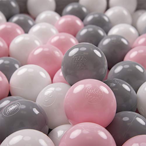 KiddyMoon 100/6Cm ∅ 6Cm Bolas Colores De Plástico para Piscina Certificadas para Niños, Blanco/Gris/Rosa Claro