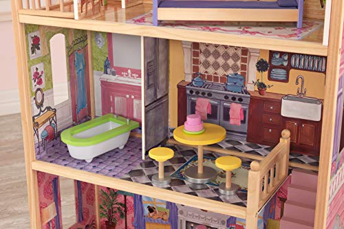 KidKraft 65092 Kayla - Casa de Muñecas de Madera con Muebles y Accesorios Incluidos, 3 Pisos, para Muñecas de 30 cm , color Natural/Rosa/Violeta