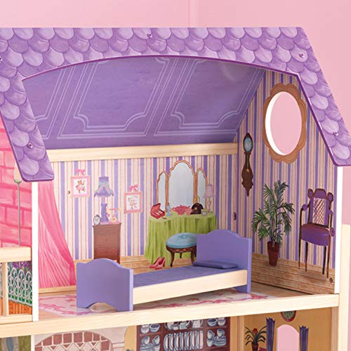 KidKraft 65092 Kayla - Casa de Muñecas de Madera con Muebles y Accesorios Incluidos, 3 Pisos, para Muñecas de 30 cm , color Natural/Rosa/Violeta