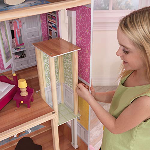 KidKraft 65252 Majestic Mansion - Casa de Muñecas de Madera con Muebles y Accesorios Incluidos, 4 Pisos, para Muñecas de 30 cm, Multicolor