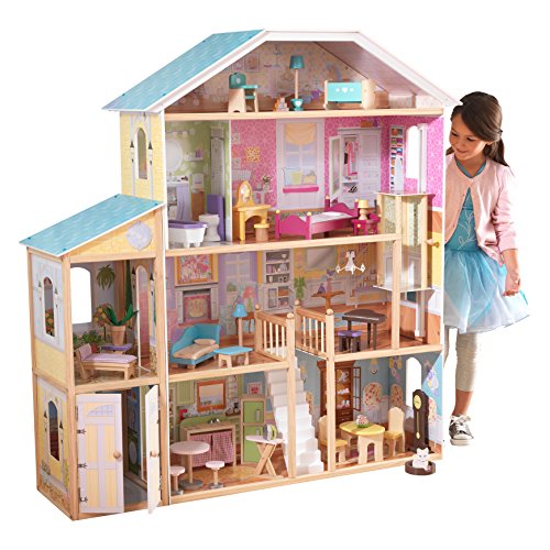 KidKraft 65252 Majestic Mansion - Casa de Muñecas de Madera con Muebles y Accesorios Incluidos, 4 Pisos, para Muñecas de 30 cm, Multicolor