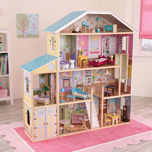 KidKraft 65252 Majestic Mansion - Casa de Muñecas de Madera con Muebles y Accesorios Incluidos, 4 Pisos, para Muñecas de 30 cm, Multicolor