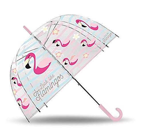 Kids Paraguas Transparente Campana Manual de Flamencos, 68 cm, multicolor