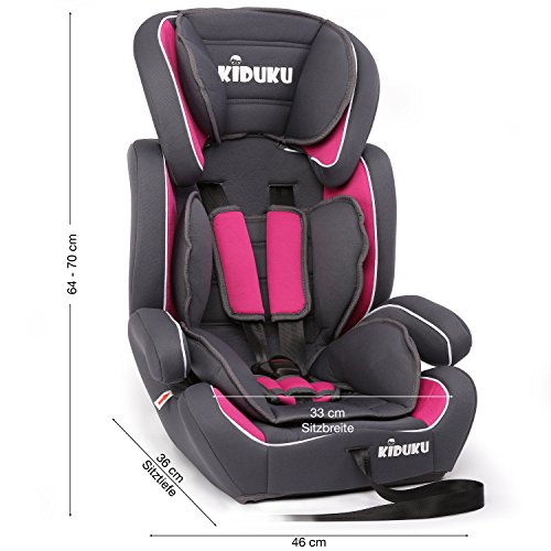 KIDUKU® Silla de Coche, Crece con el niño, 9 kg-36 kg (1-12 años), Grupo 1/2/3 (Gris/Rosa)