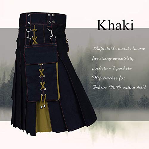 Kilt - Falda para hombre escocesa, estilo retro, tradicional vintage, falda clásica, disfraz de escocés, disfraz de tartán para cosplay o carnaval Kaki 7 XXL