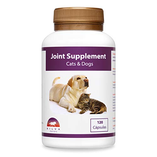 Kilva Suplemento antiinflamatorio Natural para Perros y Gatos, 120 cáp. Condroprotector. Condroitina, Glucosamina, Ácido hialurónico, Cúrcuma, MSM, Manganeso