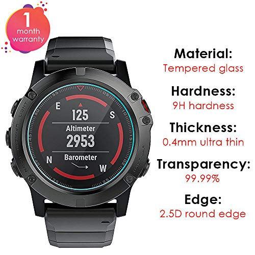 KIMILAR Pantalla Compatible con Garmin Fenix 5 Protector Pantalla, 2 Unidades Cristal Templado Protector para Fenix 5, Ultraalta definición, Invisible y Antiburbujas