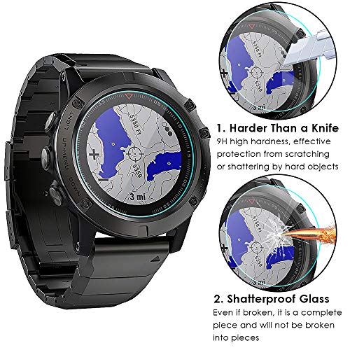 KIMILAR Pantalla Compatible con Garmin Fenix 5 Protector Pantalla, 2 Unidades Cristal Templado Protector para Fenix 5, Ultraalta definición, Invisible y Antiburbujas