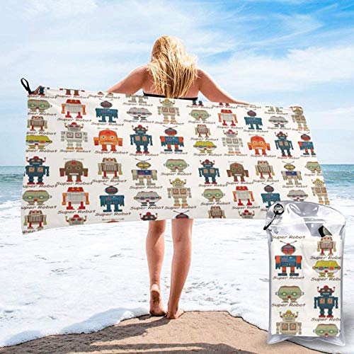 KIMIOE Toalla de Playa de Microfibra Grande Various Different Super Robot Figures Set in Cartoon Style Fantasy Futuristic Machine,Fast Drying Beach Travel Camping Towel