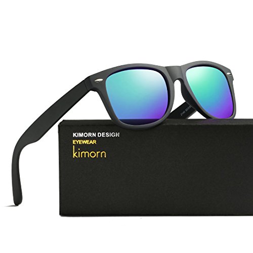 kimorn Polarizado Gafas De Sol Clásico Unisexo Cuerno Rimmed Años 80 Retro AE0300 (Negro&Azul verde, 52)