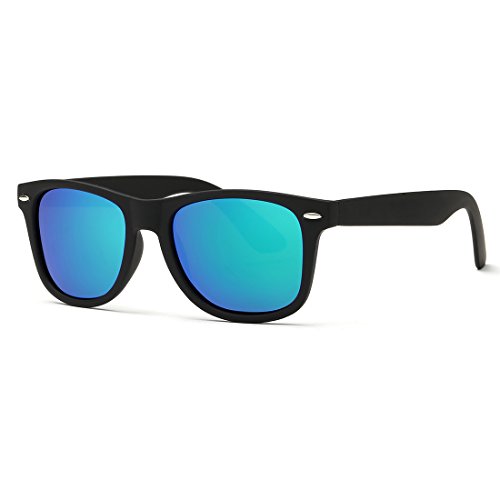 kimorn Polarizado Gafas De Sol Clásico Unisexo Cuerno Rimmed Años 80 Retro AE0300 (Negro&Azul verde, 52)