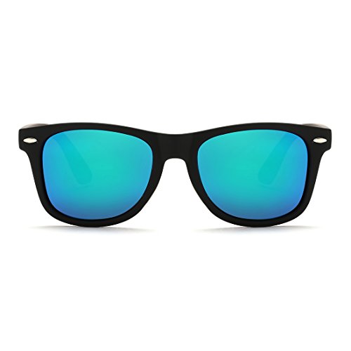 kimorn Polarizado Gafas De Sol Clásico Unisexo Cuerno Rimmed Años 80 Retro AE0300 (Negro&Azul verde, 52)