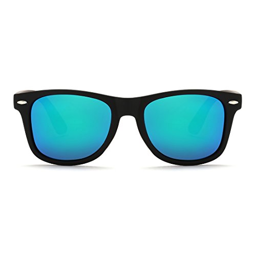kimorn Polarizado Gafas De Sol Clásico Unisexo Cuerno Rimmed Años 80 Retro AE0300 (Negro&Azul verde, 52)