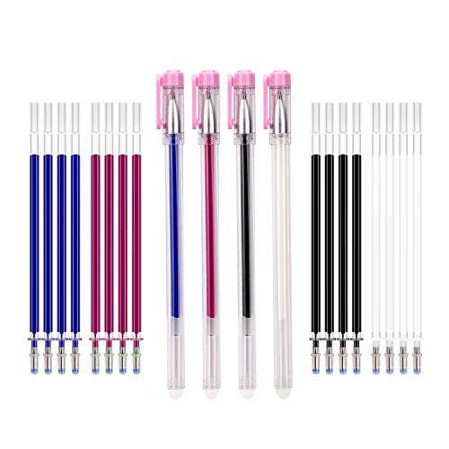 KINBOM 4 colores borrables por calor de tela bolígrafos con 20 recambios de bolígrafo reemplazables y 4 bolígrafos