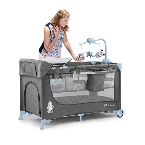 Kinderkraft Cuna de Viaje JOY, Transporte Fácil, Plegable, con Accesorios, Azul