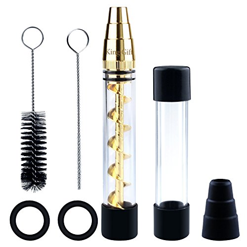 King Gift Twisty Glass Blunt – Viene con una botella de cristal, un kit de limpieza – Tubo de fumar para tabaco, hierbas secas, té, hojas de hierbas y especias (dorado)