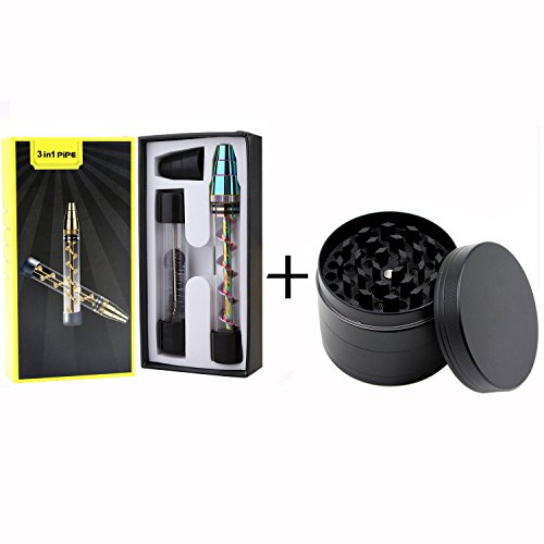 King Gift Twisty Glass Blunt – Viene con una botella de vidrio, un kit de limpieza, un molinillo de 5 cm – pipa de fumar para tabaco, hierbas secas, té, hojas de hierbas y especias (arco iris)