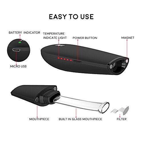 Kingtons Hierba Seca Vaporizador con Profundo Amplia Cámara del Horno Cigarrillo Electrónico Hierbas Vaporizador Mod Kit Vaping Bueno Vapor de Baker E-Shisha E-Cigarrillo Tubería No Nicotina - Negro