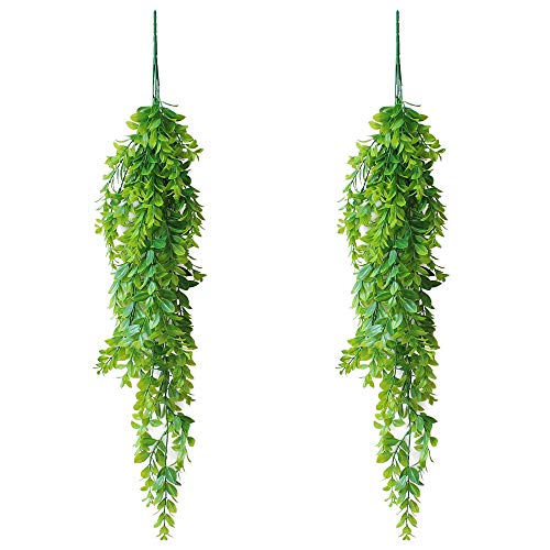 KingYH 2 Piezas 80cm Plantas Colgantes Artificiales Decoracion Hiedra Verde Plastica Falsa Follaje Vid para Decoración de Jardin en Casa Vertical Balcón Habitación Patio Colgar Cestas