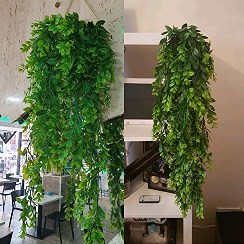 KingYH 2 Piezas 80cm Plantas Colgantes Artificiales Decoracion Hiedra Verde Plastica Falsa Follaje Vid para Decoración de Jardin en Casa Vertical Balcón Habitación Patio Colgar Cestas