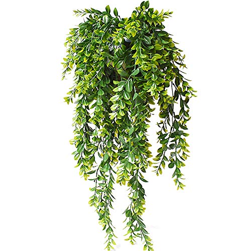 KingYH 2 Piezas 80cm Plantas Colgantes Artificiales Decoracion Hiedra Verde Plastica Falsa Follaje Vid para Decoración de Jardin en Casa Vertical Balcón Habitación Patio Colgar Cestas