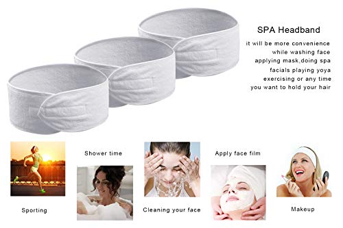 KinHwa Diadema de Microfibra de SPA para Mujer, Cinta de Maquillaje Facial Lavable, Cinta mágica para baño, Maquillaje y Deporte, 3 Unidades 8cmx65cm Blanco