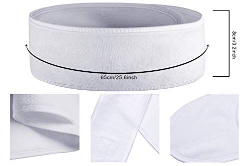 KinHwa Diadema de Microfibra de SPA para Mujer, Cinta de Maquillaje Facial Lavable, Cinta mágica para baño, Maquillaje y Deporte, 3 Unidades 8cmx65cm Blanco