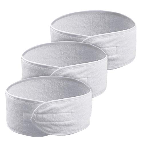 KinHwa Diadema de Microfibra de SPA para Mujer, Cinta de Maquillaje Facial Lavable, Cinta mágica para baño, Maquillaje y Deporte, 3 Unidades 8cmx65cm Blanco
