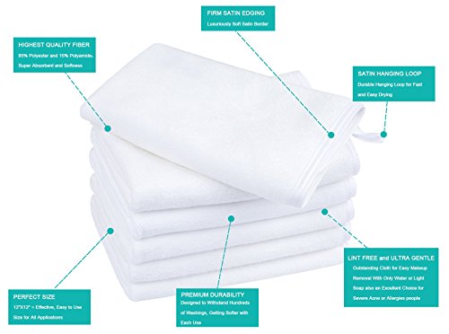 KinHwa paños de Limpieza Facial Maquillaje Remover paños de Secado rápido de Microfibra Paños de Cara (Blancox6, 30cmx30cm)
