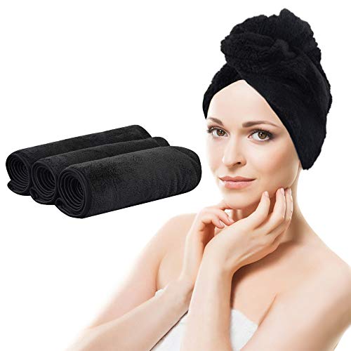 KinHwa Toalla Turbante Seca Pelo Toalla Turbante Microfibra Toalla Turbante de Microfibra para el Pelo Retorcido Rápido para el Cabello Mojado (Negro, 25cmx65cm-coral Fleece)