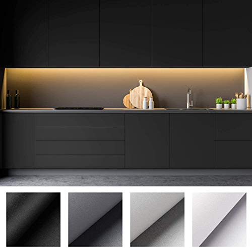 KINLO 61 * 500cm Pegatinas Decorativas de Puerta Muebles Vinilo Papel Adhesivo Negro Mate Aumento del Grosor Rollo Pintado Pared Impermeable de PVC para Dormitorio/Sala/Aparador, a Prueba de Agua
