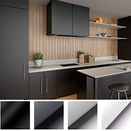 KINLO 61 * 500cm Pegatinas Decorativas de Puerta Muebles Vinilo Papel Adhesivo Negro Mate Aumento del Grosor Rollo Pintado Pared Impermeable de PVC para Dormitorio/Sala/Aparador, a Prueba de Agua