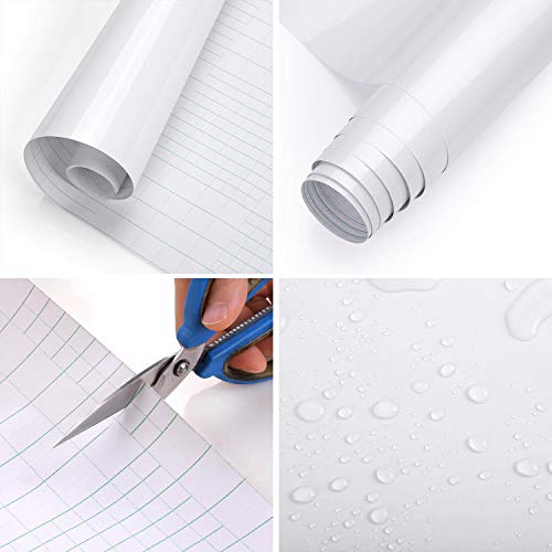 KINLO Papel Pintado Pared Blanco 0.61*5M per Rollo Autoadhesivo Dormitorio Moderno de PVC para Decorar y Proteger , Pegatina para Muebles/Cocina/Baño/Sala/Habitación, a Prueba de Agua de Moho