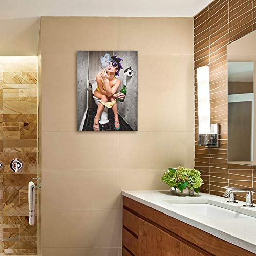 KINYNE Baño De Moda Mujer Sexy Cuadro sobre Lienzo Moderno Bar Girl Fumando Y Bebiendo En El Baño Cuadro De La Imagen del Cartel para El Hotel Hotel Decoración De Pared,A,50X60cm