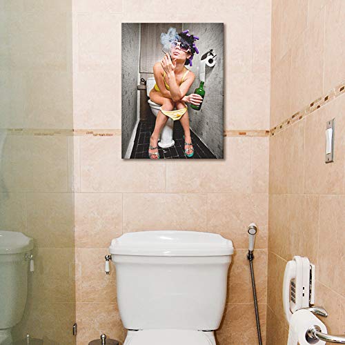 KINYNE Baño De Moda Mujer Sexy Cuadro sobre Lienzo Moderno Bar Girl Fumando Y Bebiendo En El Baño Cuadro De La Imagen del Cartel para El Hotel Hotel Decoración De Pared,A,50X60cm