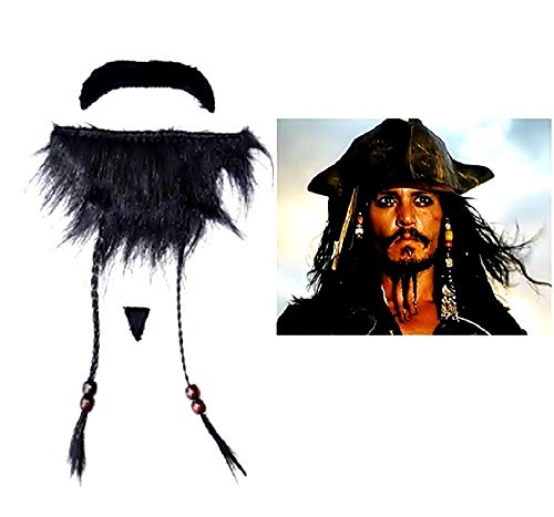 KIRALOVE Pirata del Caribe Barba Falsa - Jack Sparrow - Pegatinas - Accesorios - Disfraces para niños - Halloween - Carnaval - Fiestas - Hombre - Idea de Regalo Original Jack Sparrow