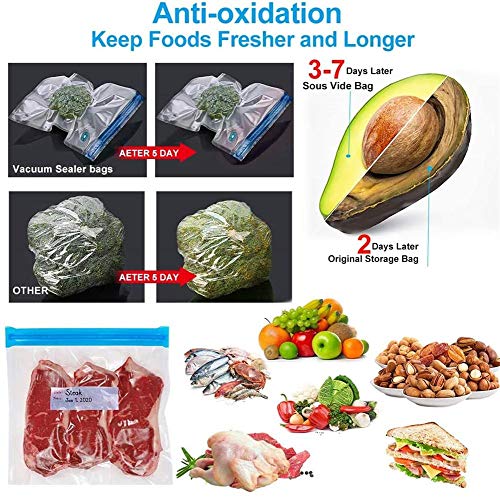 Kit De 20 Bolsas Selladas Al Vacío Para Alimentos (5xS,5xM,5xL) - Bolsa De Almacenamiento De Alimentos Reutilizable Con Doble Cremallera Y Etiqueta Para Tomar Notas - Bonificación: Bomba + 4 Clips