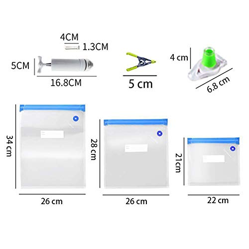 Kit De 20 Bolsas Selladas Al Vacío Para Alimentos (5xS,5xM,5xL) - Bolsa De Almacenamiento De Alimentos Reutilizable Con Doble Cremallera Y Etiqueta Para Tomar Notas - Bonificación: Bomba + 4 Clips
