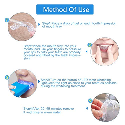 Kit de blanqueamiento dental, Home Teeth Whitening Kit Cuidado dental con kit de blanqueo profesional Dispositivo de blanqueamiento LED para dientes blancos, que incluye 10 pcs Gel de cuidado dental