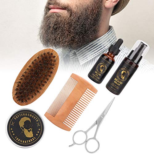 Kit de cuidado de barba premium de 6 piezas para hombres, regalo para hombres + aceite para barba + champú para barba + peine + cepillo + tijera, perfecto para papá padre esposo