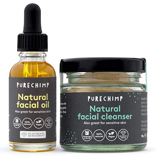 Kit de Cuidado Facial para Piel Sensible de PureChimp – Limpiador 100% Natural 80g y Humectante 30ml - Puro, Vegano y Libre de Alcohol – Aceite de Espino Amarillo