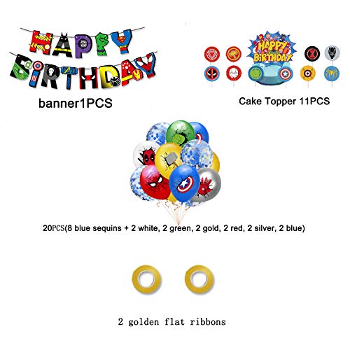Kit de Decoraciones de Cumpleaños de Superhéroes Globos de Superhéroe Globos de Látex deSuperhéroes Cupcake Toppers Pancarta de Fiesta de Superhéroes Suministros de Fiesta Temáticos de Superhéroes