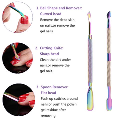 Kit de Empujador de cutículas - Herramientas de Manicura de 4 Piezas Profesional Alicates Uñas Levantadores de Cutícula Limas para Uñas Acero Inoxidable (color arcoíris)