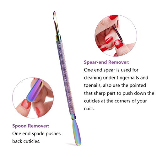 Kit de Empujador de cutículas - Herramientas de Manicura de 4 Piezas Profesional Alicates Uñas Levantadores de Cutícula Limas para Uñas Acero Inoxidable (color arcoíris)