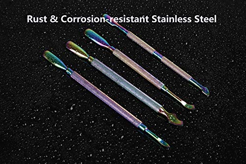 Kit de Empujador de cutículas - Herramientas de Manicura de 4 Piezas Profesional Alicates Uñas Levantadores de Cutícula Limas para Uñas Acero Inoxidable (color arcoíris)