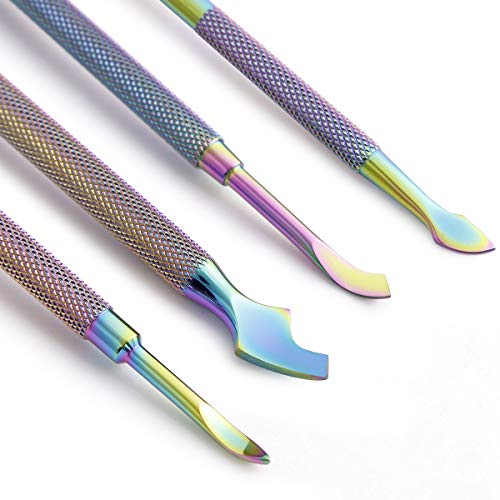 Kit de Empujador de cutículas - Herramientas de Manicura de 4 Piezas Profesional Alicates Uñas Levantadores de Cutícula Limas para Uñas Acero Inoxidable (color arcoíris)
