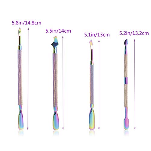 Kit de Empujador de cutículas - Herramientas de Manicura de 4 Piezas Profesional Alicates Uñas Levantadores de Cutícula Limas para Uñas Acero Inoxidable (color arcoíris)