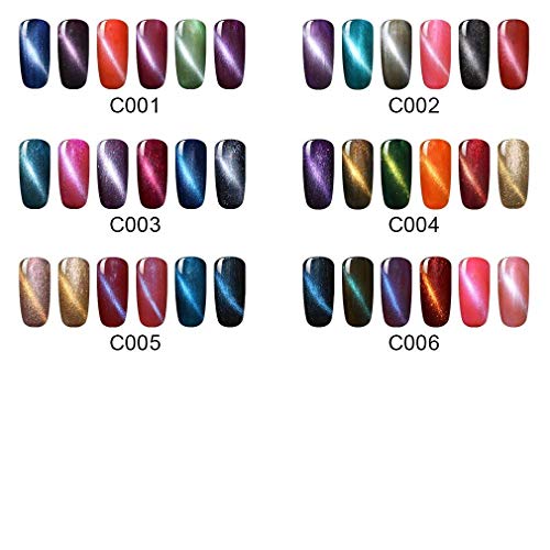 Kit de esmaltes de uñas de gel de Clavuz con efecto magnético 3D “efecto ojo de gato”, secado con lámpara, 6 piezas, 8 ml, incluye imán