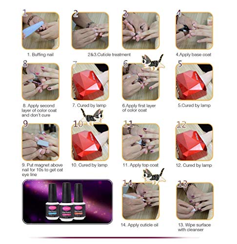 Kit de esmaltes de uñas de gel de Clavuz con efecto magnético 3D “efecto ojo de gato”, secado con lámpara, 6 piezas, 8 ml, incluye imán