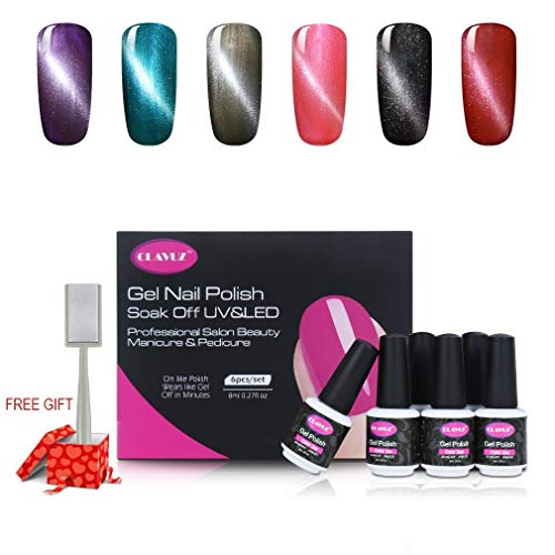 Kit de esmaltes de uñas de gel de Clavuz con efecto magnético 3D “efecto ojo de gato”, secado con lámpara, 6 piezas, 8 ml, incluye imán